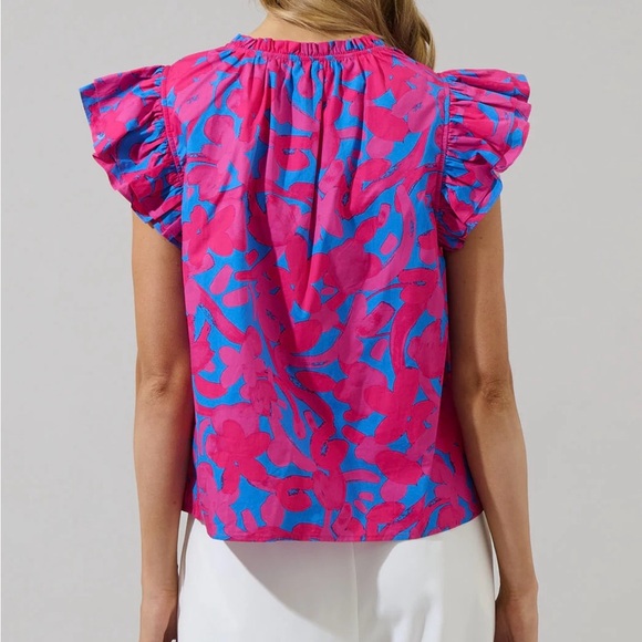 Sugarlips Yeraldi Berry Risette Ruffle Split Neck Top - Picture 3 of 6